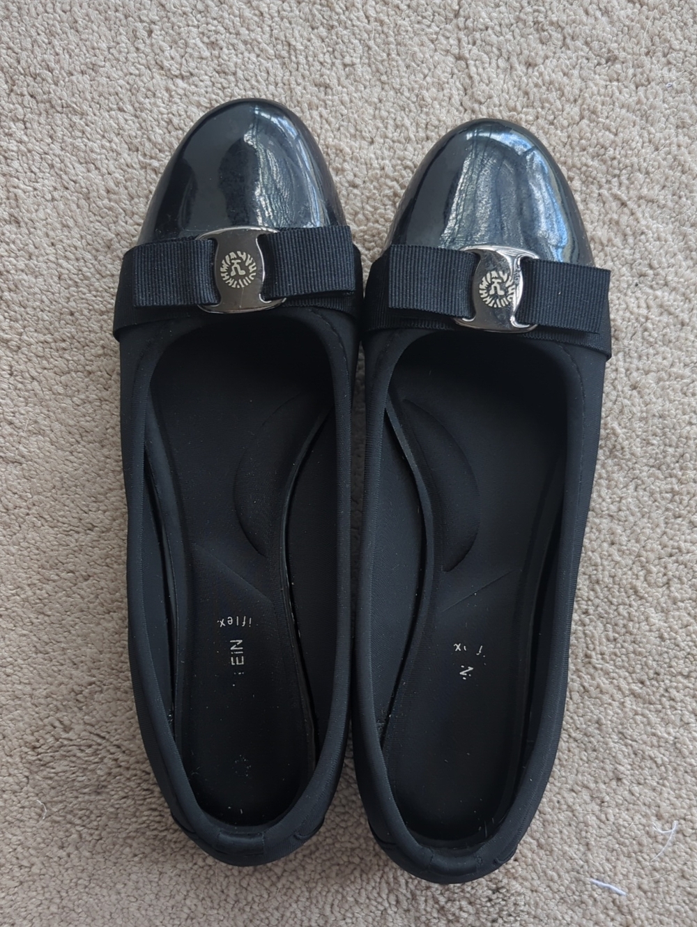 Black Ribbon Cap-Toe Ballet Flats - ANN AKLEIN